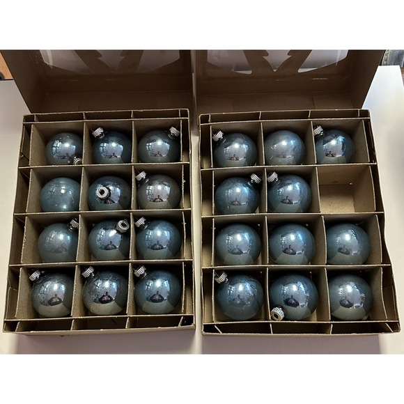 Vintage Shiny Brite Blue Glass Christmas Ornaments Balls Qty-23 With Boxes - Picture 8 of 12